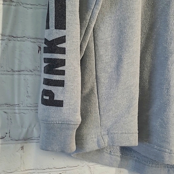 2014 Victoria's Secret PINK Logo Long Sleeve Gray Oversized Hooded Tee Womens XS - Picture 12 of 16
